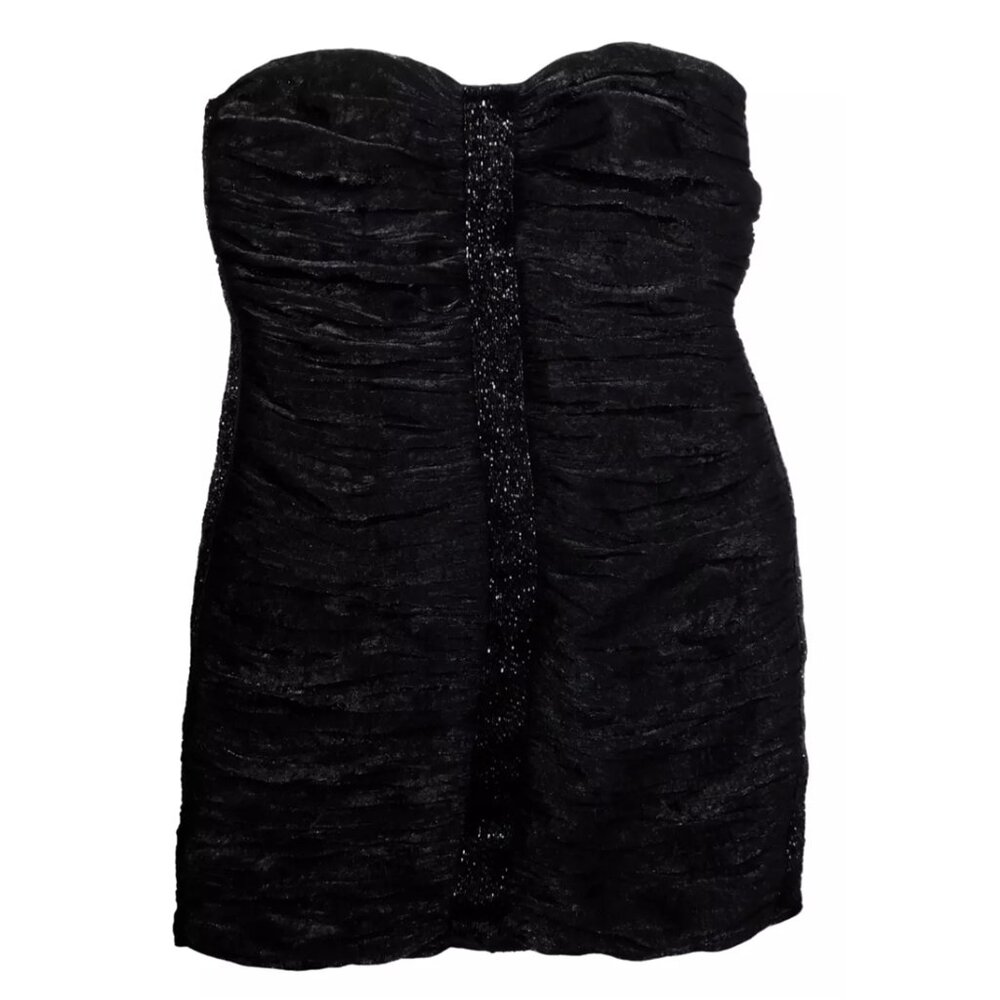 Laundry by Shelli Segal Black Beaded Ruffled Strapless Dress